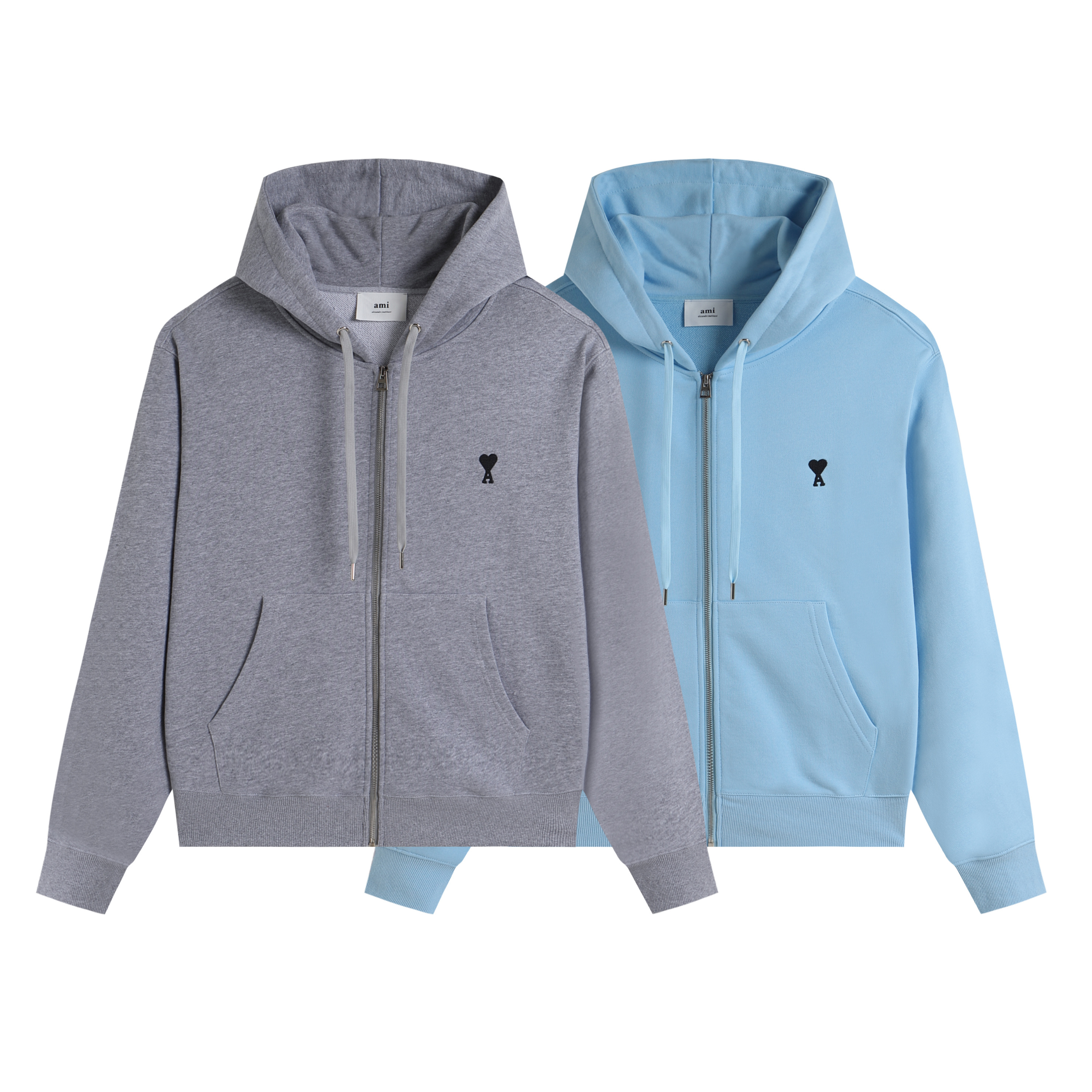 AMI SS26 Pure Cotton Zip-Up Cardigan / Crewneck Sweatshirt with Embroidered Mini Heart