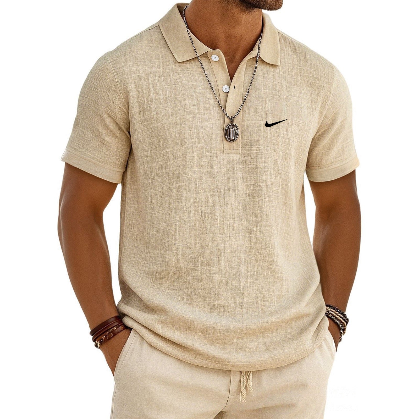 Men's Linen Short-Sleeve Polo Shirt