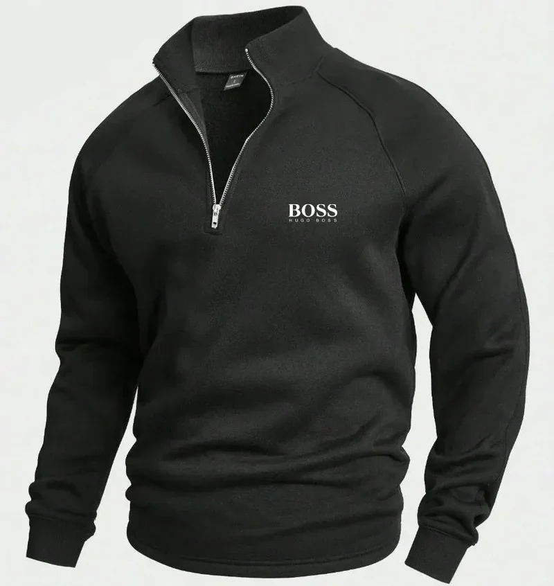 BOSS Cotton sweater with half-zip