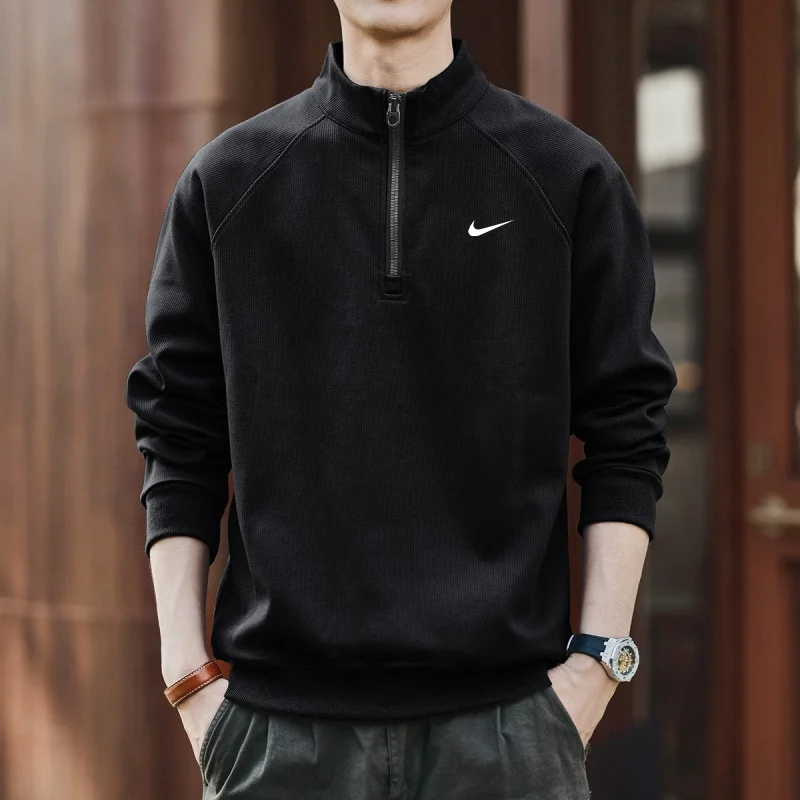 Men's Vintage Half-Zip Pullover Casual Stand Collar Sweatshirt