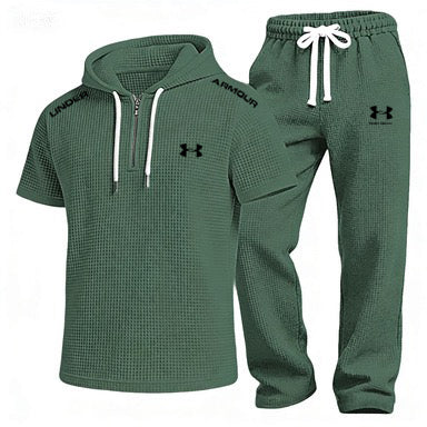 Men's Waffle-Knit Short-Sleeve Hoodie and Shorts Set