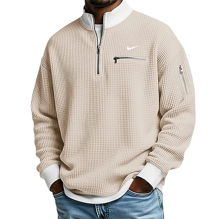 2026 Men's Casual Fashion Up Collar Contrasting Zipper Sweatshirt