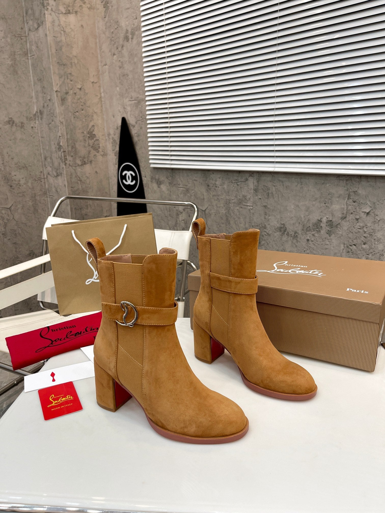 Christi** Loubout** new leather thick-heeled thick-soled boots VIP1:1