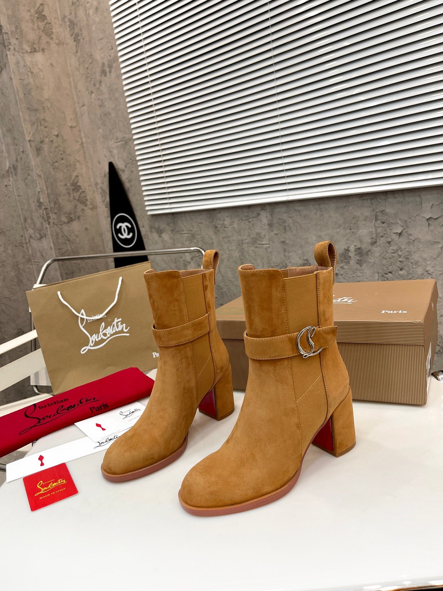 Christi** Loubout** new leather thick-heeled thick-soled boots VIP1:1