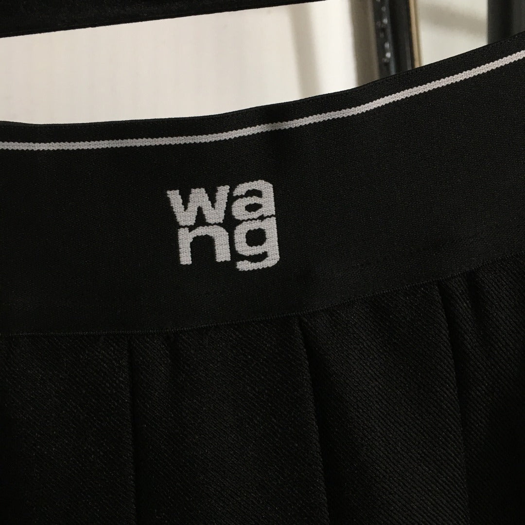 Alexander* Wang's new wang (elastic waist) letter ribbon high waist pleated midi skirt, black, red