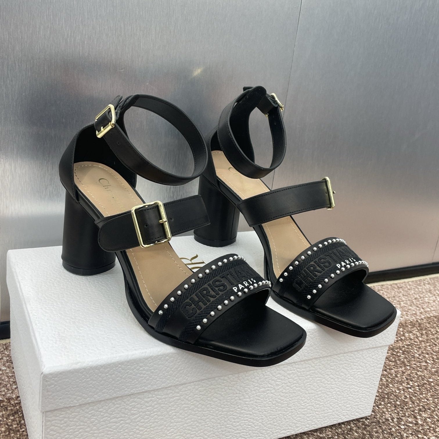 025 Spring and Summer Newest High Heel Electric Embroidery Colorblock Roman Sandals Dio VIP 1:1